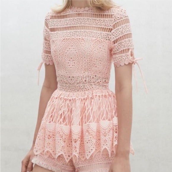 ALEXIS - Eyelet Peplum Lace Top Pink, XS - Picture 2 of 4
